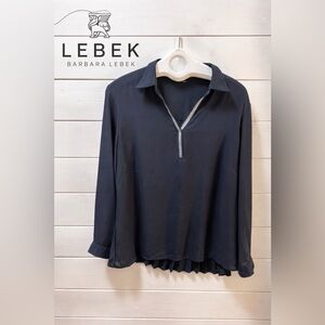BARBARA LEBEK – NAVY BLOUSE WITH PLEATED BACK – SIZE 46